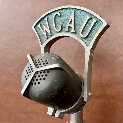 Vintage WCAU Radio Microphone and Station Flag, Philadelphia, PA